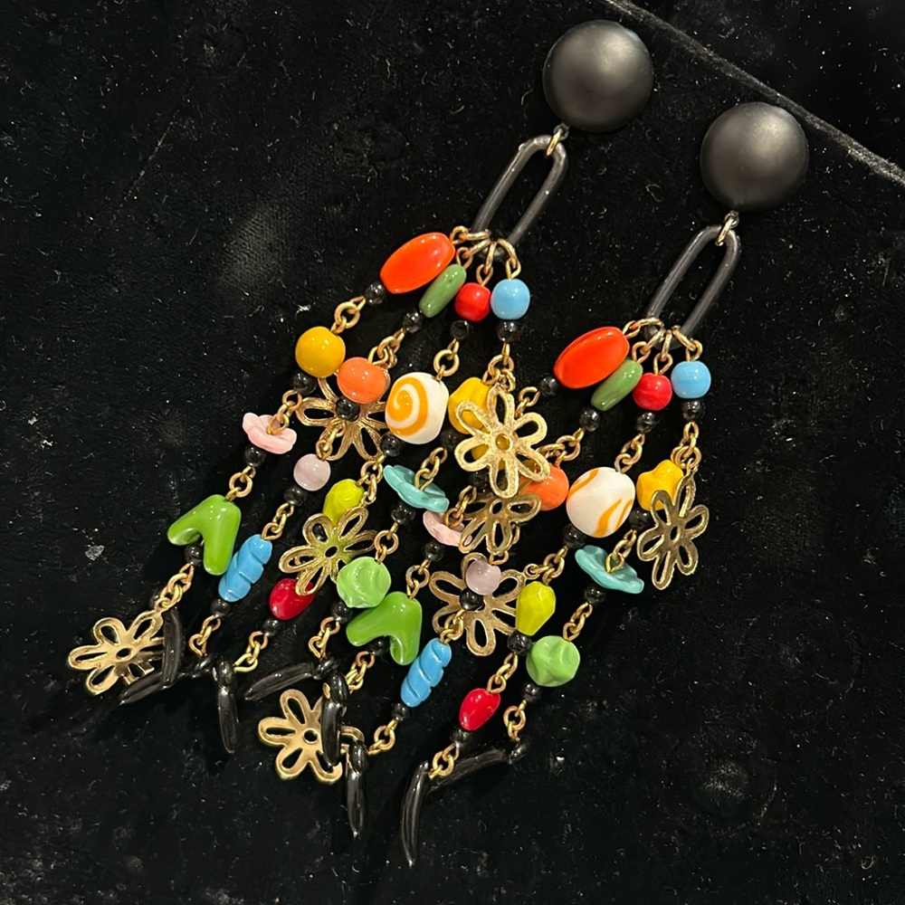 Long, Dramatic Colorful Glass Beaded Earrings-Boutique - Picture 2 of 6